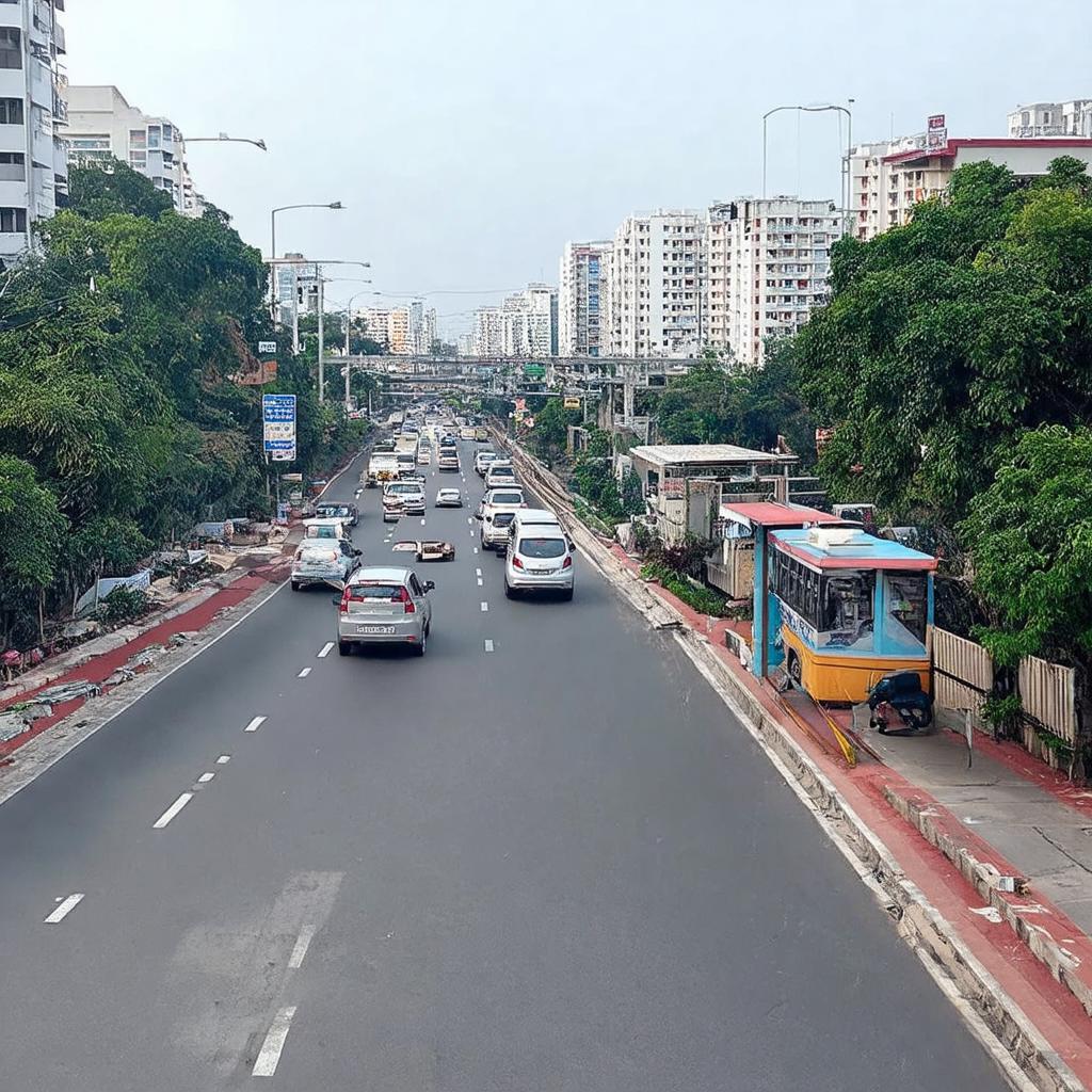 Một tuyến đường chính dẫn vào Ngã Tư Bà Điểm Hóc Môn
